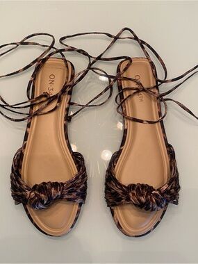 NWOT On 34th Jenniee Leopard Print Lace Up Flat Sandals - Size 7